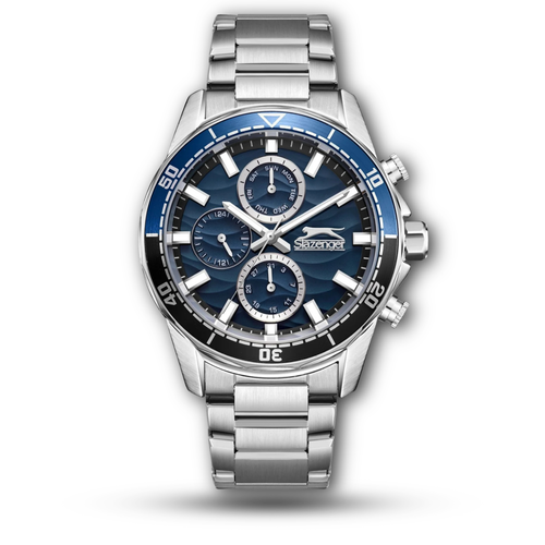 Slazenger SL.9.2396.2.01 Men's Diver-Style Watch Blue Wave Dial with Rotating Bezel