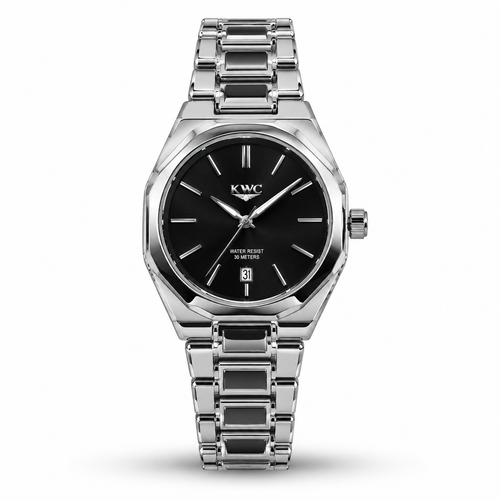 KWC 334 Octagonal Bezel Stainless Steel Black Dial Men's Watch