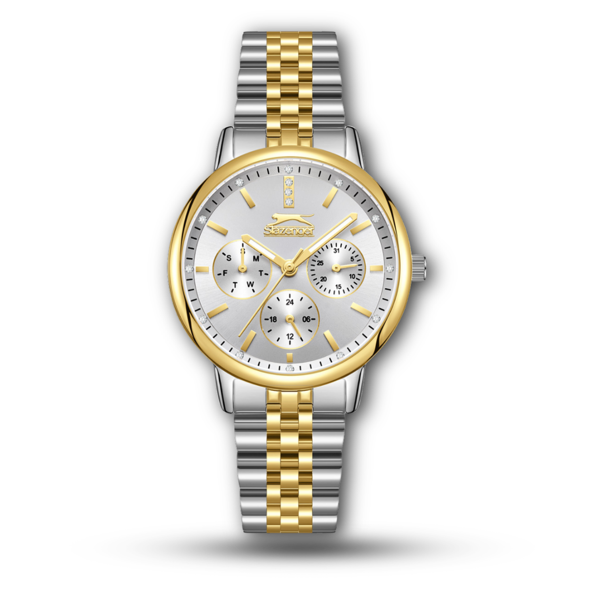 Slazenger SL.09.2050.4.05 Women's Two-Tone Multi-Function Watch Silver Dial with Day-Date Subdials