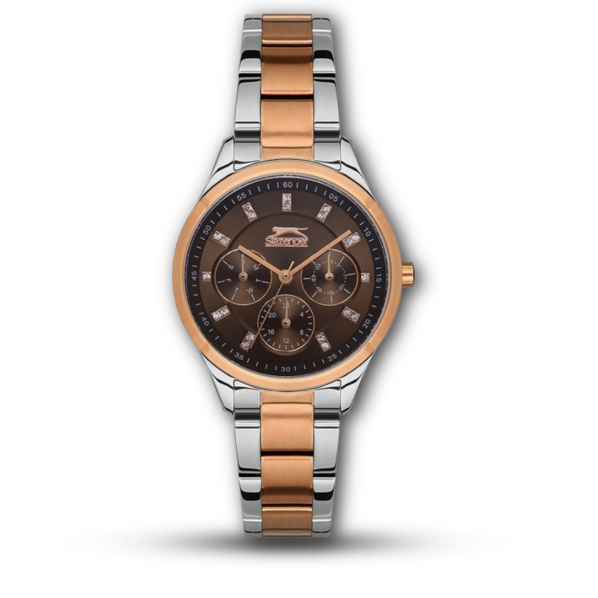 Slazenger SL.09.2151.4.03 Women's Two-Tone Multi-Function Watch Brown Dial with Crystal Markers