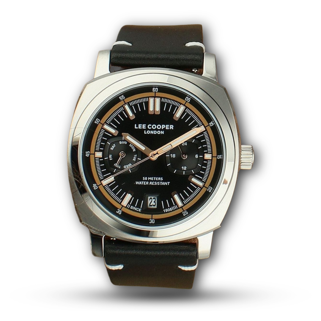 Lee Cooper Black Dial Men's Gift Set with Black Leather Strap & Mesh Band