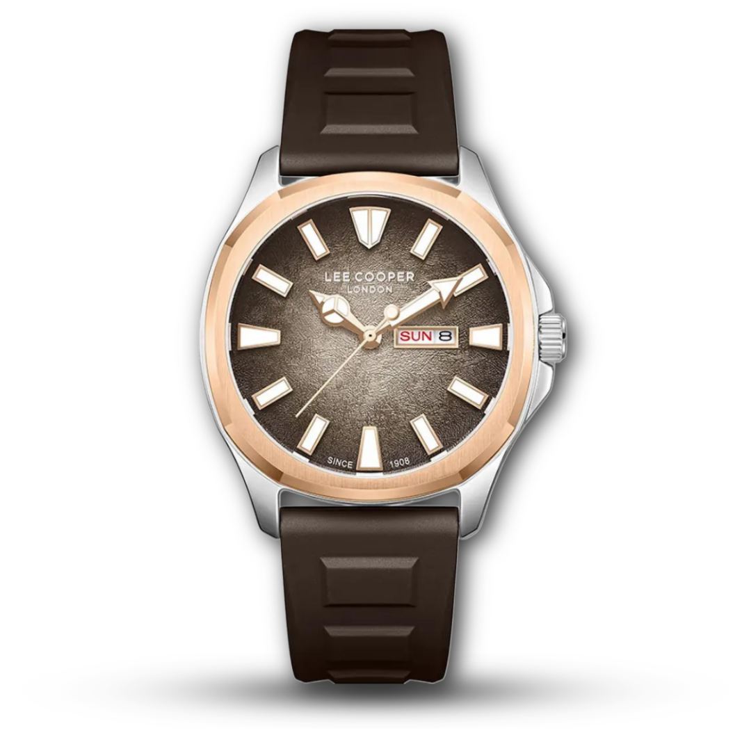 Lee Cooper Bronze-Tone Grey Dial Men's Gift Set with Black Rubber & Taupe Leather Straps