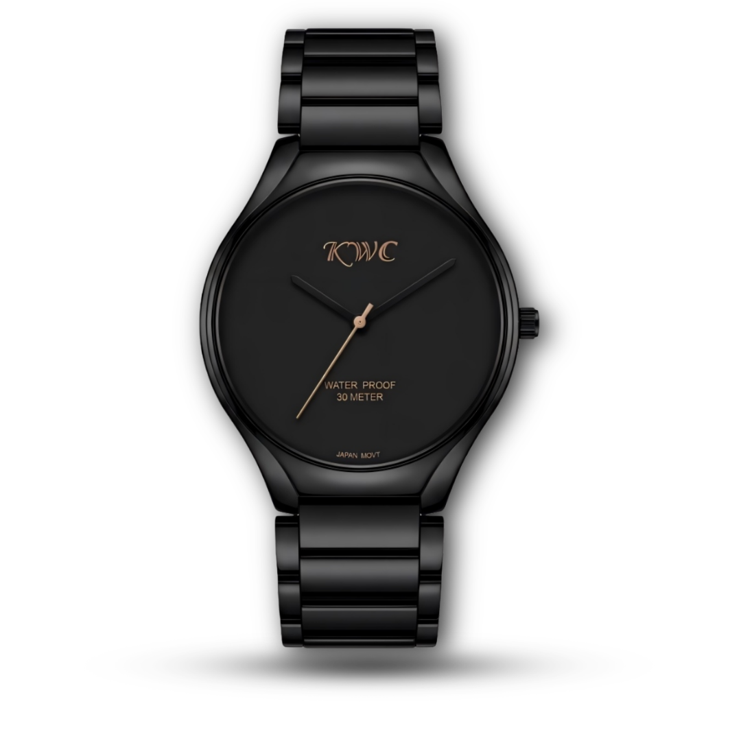 KWC 331 – All-Black Minimalist Watch with Rose Gold Seconds Hand