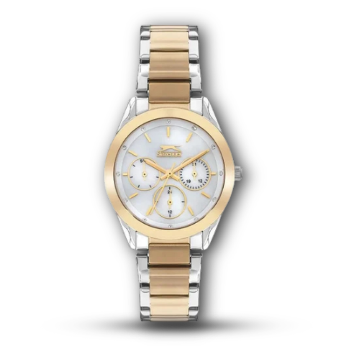 Slazenger SL.9.2033.4.05 Women's Two-Tone Metal Band Watch White Dial with Gold Bezel