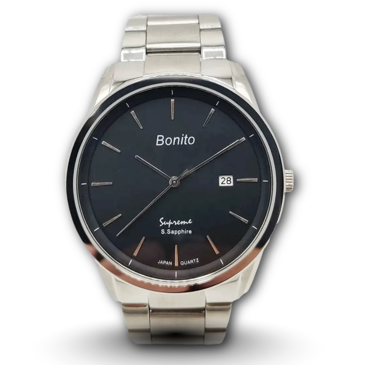 Bonito K-5121-CH-BLK Black Dial Men's Metal Band Watch