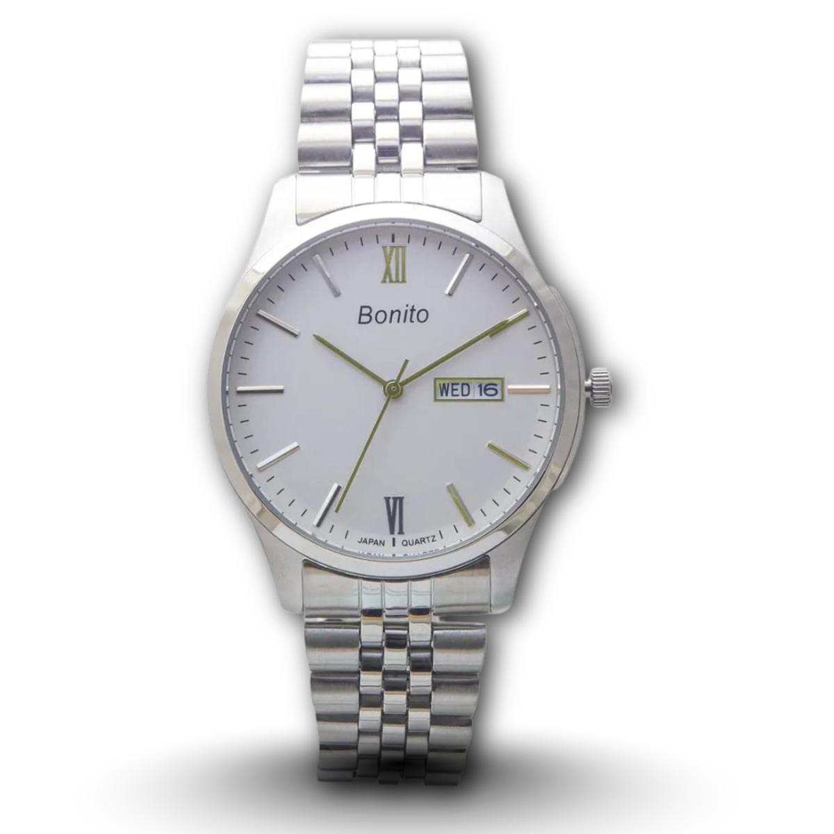 Bonito K-6003-CH-WHT White Dial Men's Silver Metal Band Watch