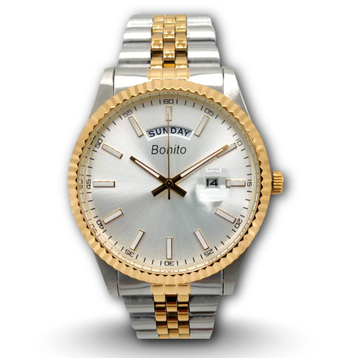 Bonito K-6007 Two-Tone Silver Dial Men's Metal Band Watch