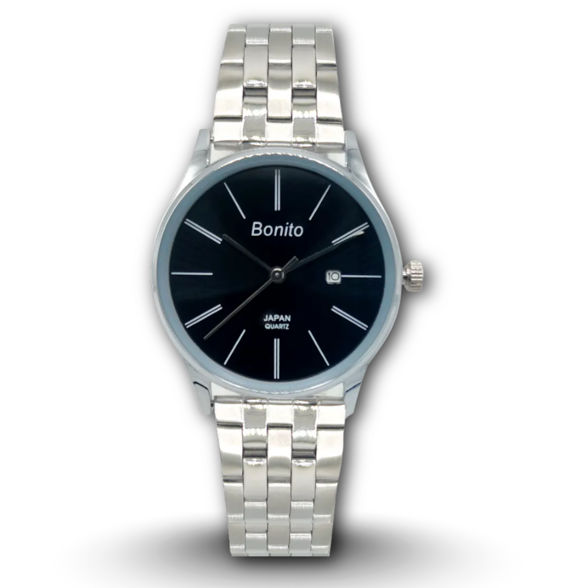 Bonito Q-1028 Black Dial Stainless Steel Women's Watch