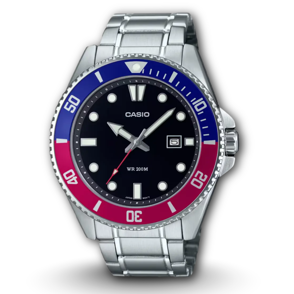 Casio MDV-107D-1A3 Black Dial Blue Red Bezel Men's Watch
