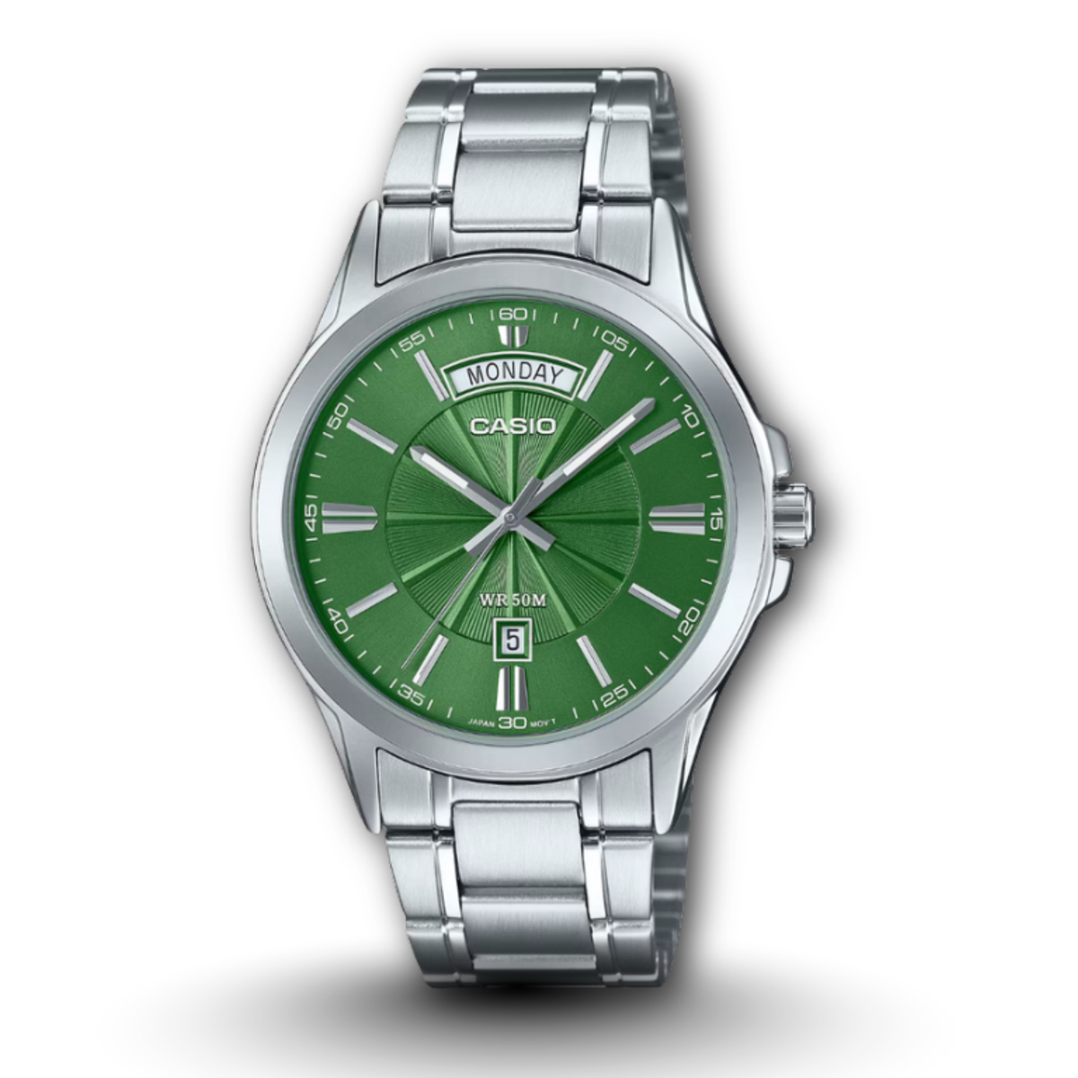 Casio MTP-1381D-3AV Green Dial Metal Band Men's Watch