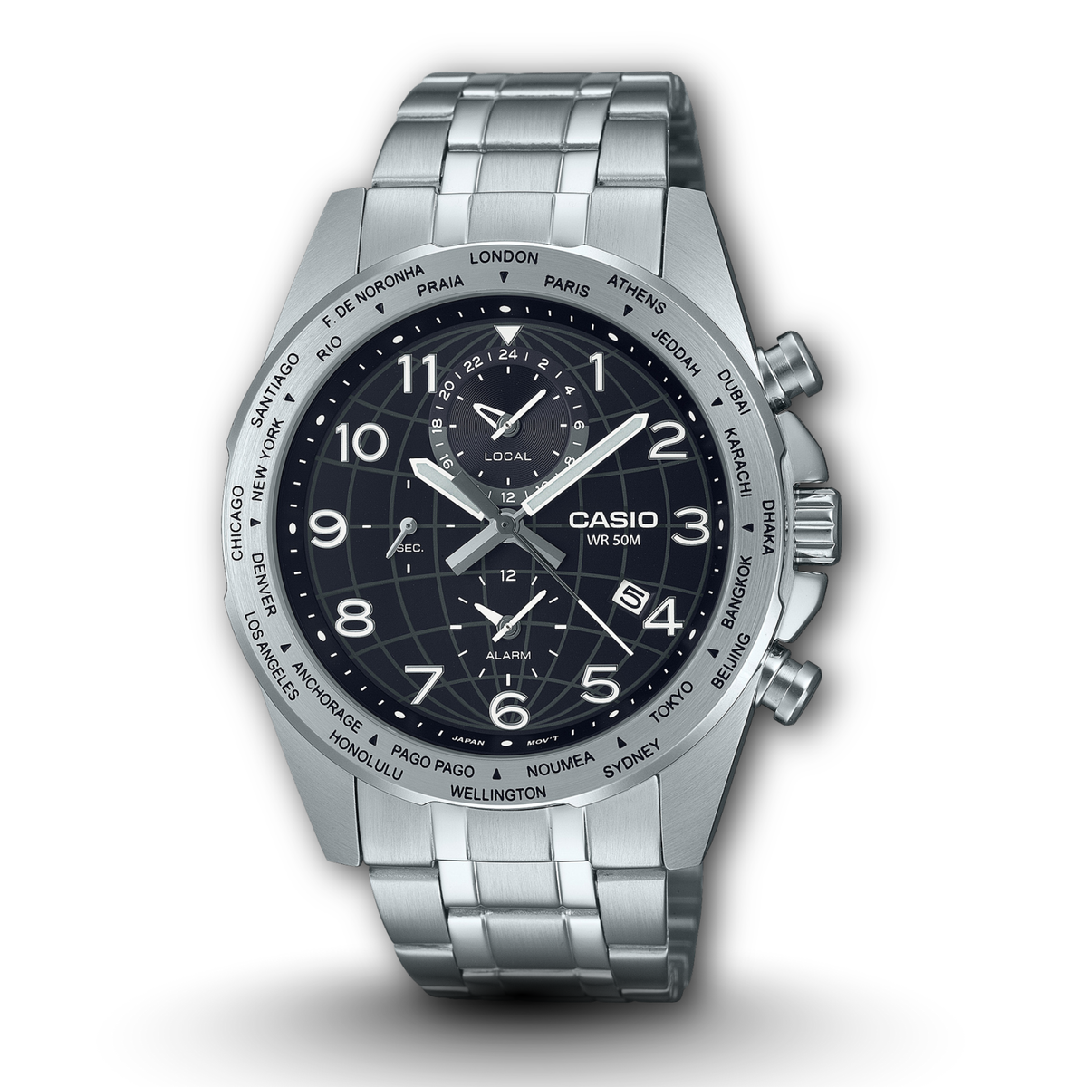 Casio MTP-W500D-1AV Black Dial Metal Band Men's Watch
