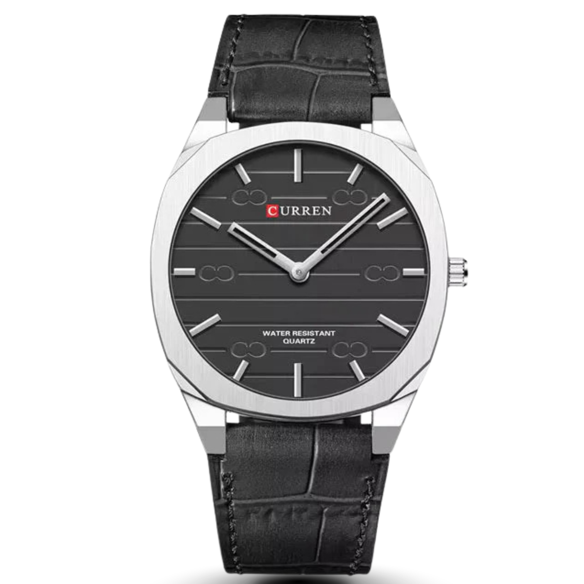 CURREN M:8480 Curren Black Dial Black Leather Strap Classic Analog Quartz Men's Watch.