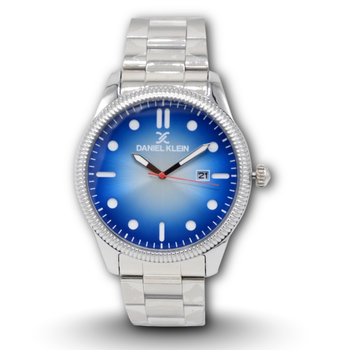 Daniel Klein DK12576-2 Blue Gradient Dial Fluted Bezel Metal Band Men's Watch