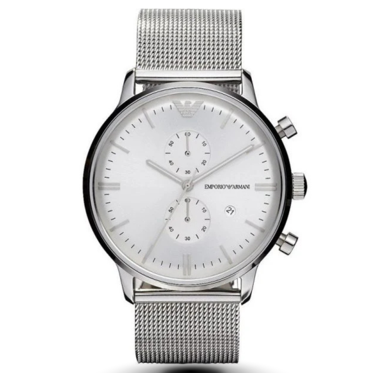 Emporio Armani AR0390 Silver Mesh Band Chronograph Men's Watch