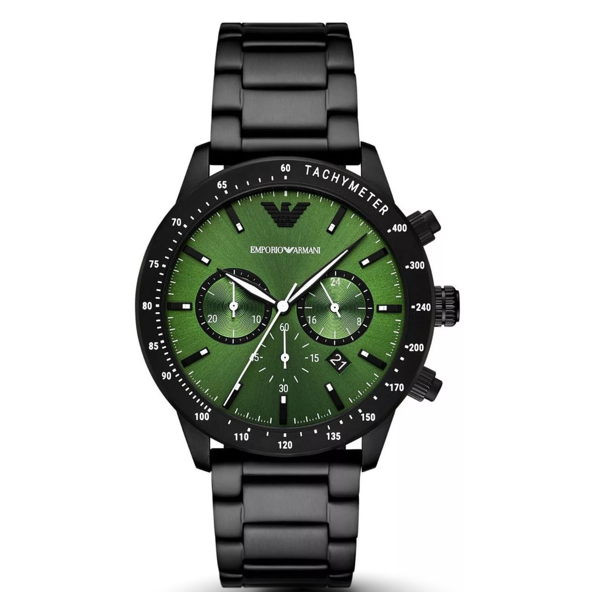 Emporio Armani AR11472 Mario Green Dial Black Chronograph Men's Watch