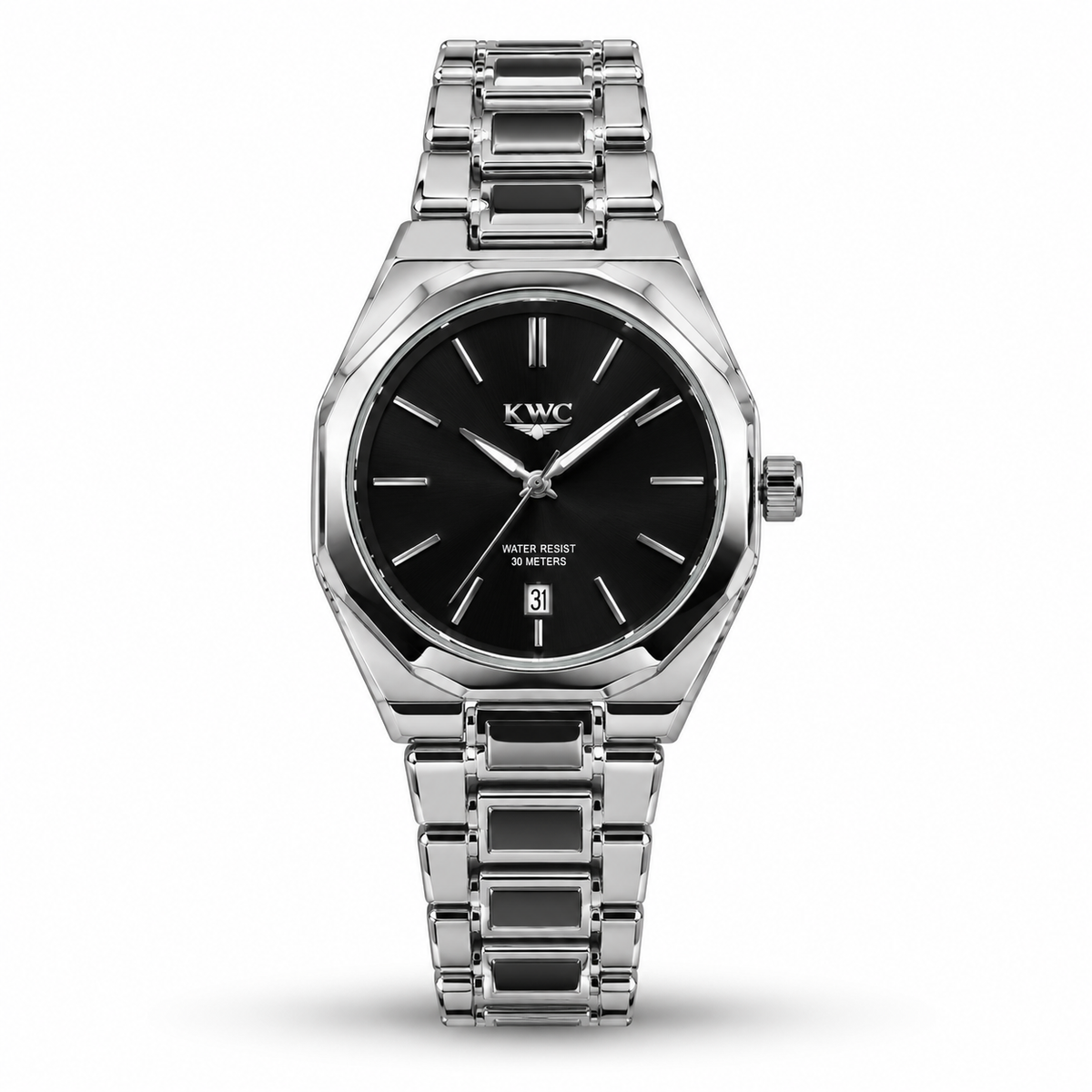 KWC 334 Octagonal Bezel Stainless Steel Black Dial Men's Watch