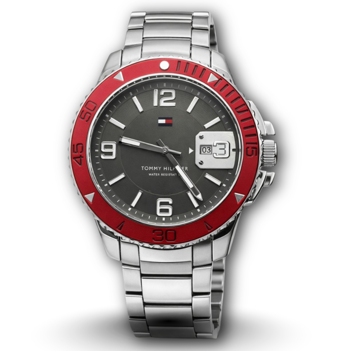 Tommy Hilfiger Red Bezel , Dark Grey Dial Men's Stainless Steel Watch