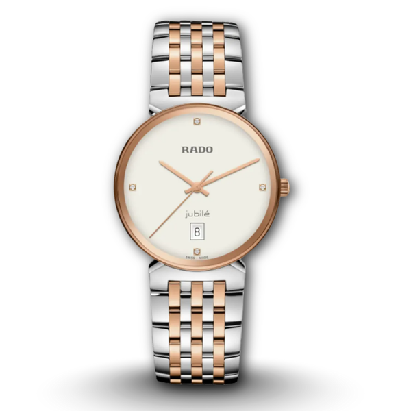 Rado Florence Classic R48912723 White Dial Two-Tone Rose Gold Diamonds Men's Watch front view

