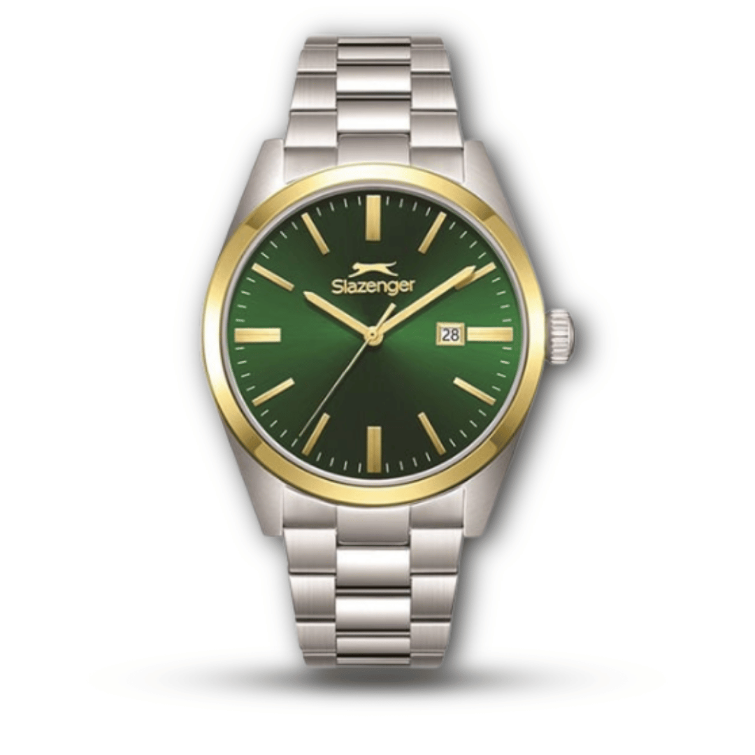 Slazenger SL.09.2477.1.03 Men's Two-Tone Watch Green Dial with Gold Bezel