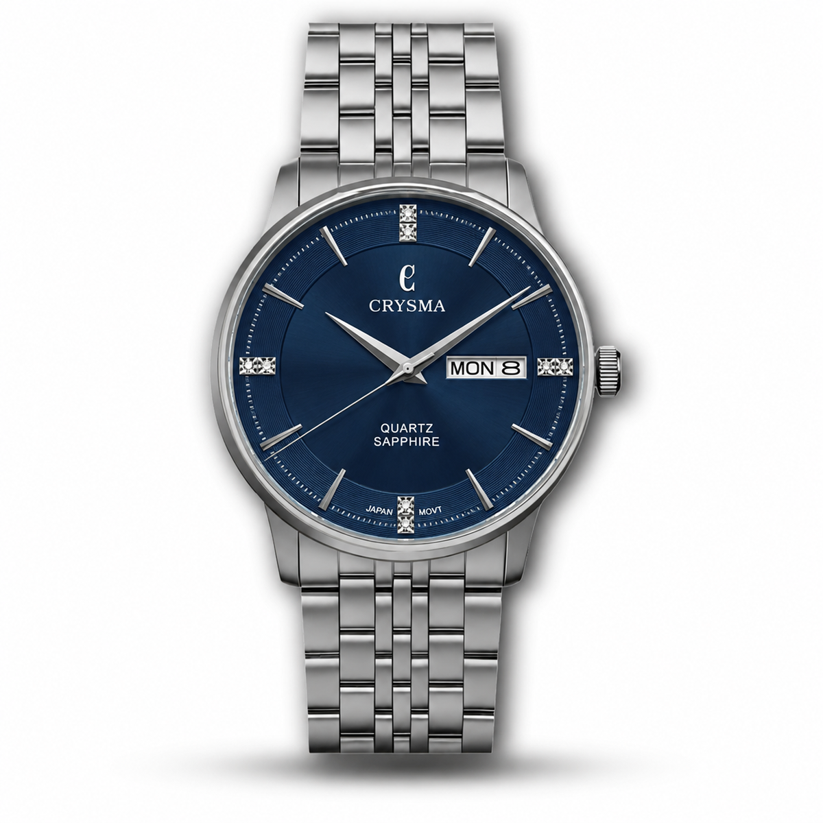 Crysma 9032 – Classic Blue Sunray Dial Men's Watch with Day-Date