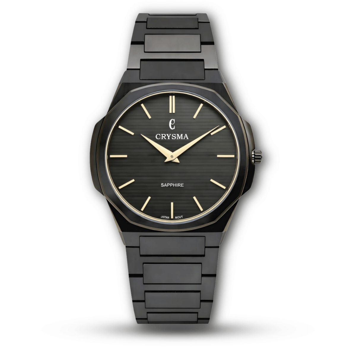 Crysma 9080 Sapphire Black Octagonal Integrated Bracelet Men's Watch