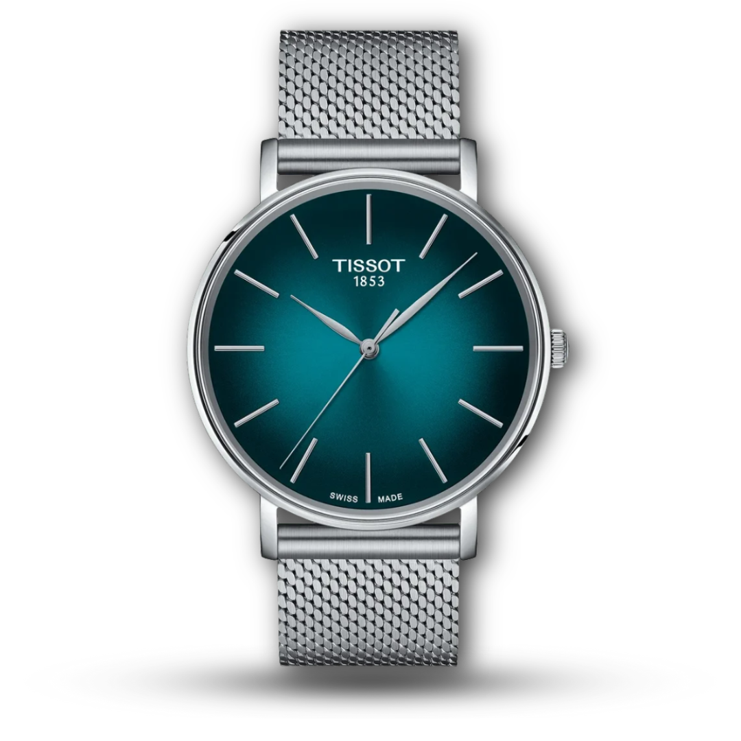 Tissot Everytime T143.410.11.091.00 Turquoise Gradient Dial Mesh Bracelet Swiss Quartz Watch