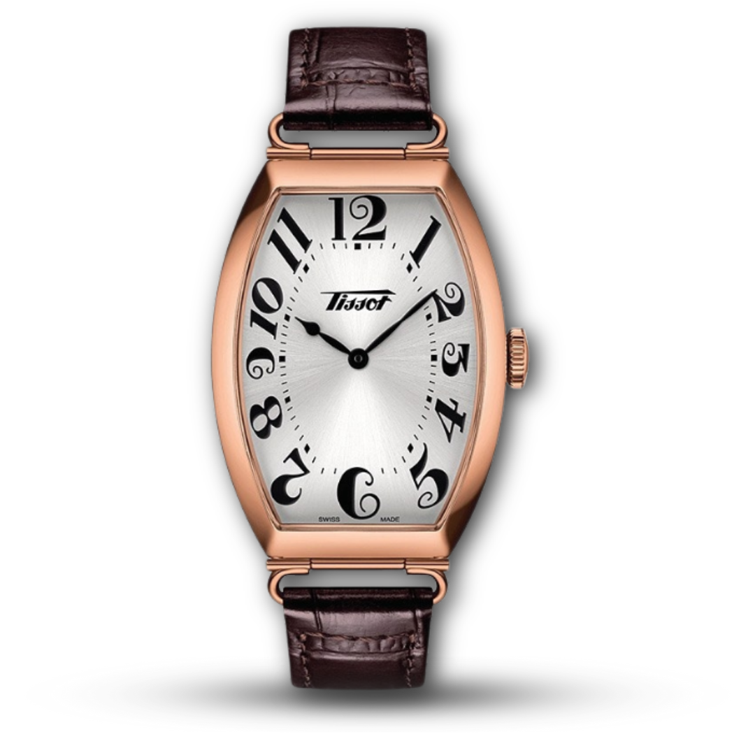 Tissot Heritage Porto T128.509.36.032.00 Silver Dial Rose Gold Tonneau Leather Strap Quartz Men’s Watch