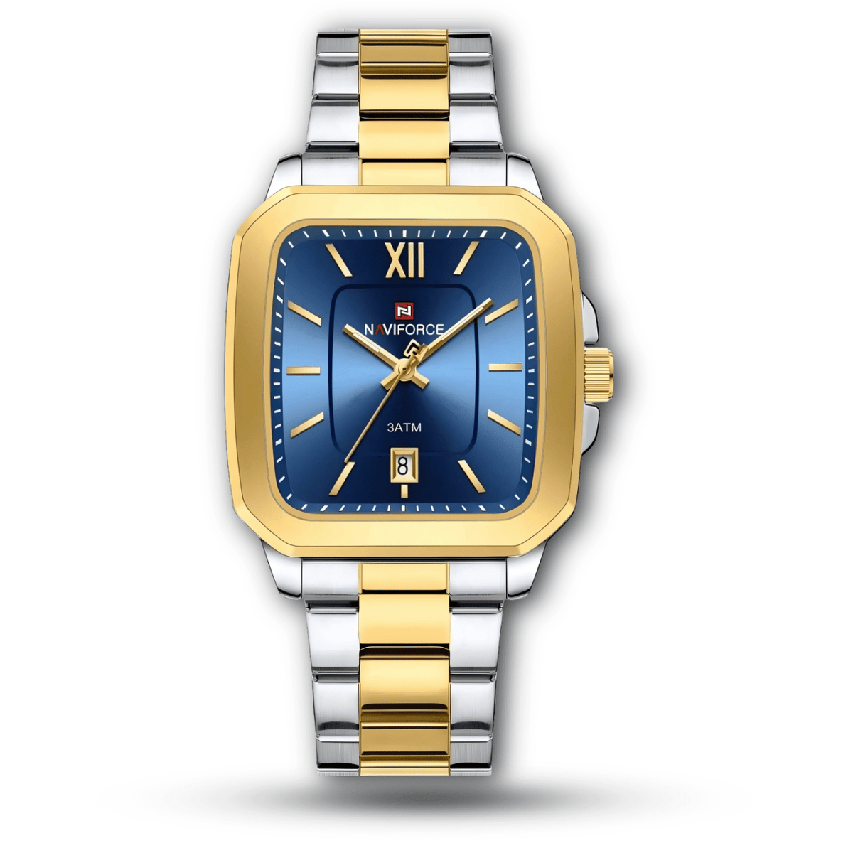 Naviforce NF9239 – Two-Tone Square Case Blue Dial Watch